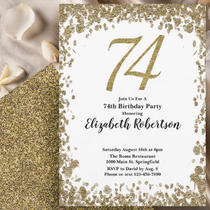 Elegant 74th Birthday Invitation With Gold Sequins