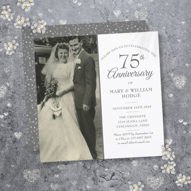 Elegant 75th Anniversary Wedding Photo Square Invitation (Elegant 75th Anniversary Wedding Photo Square Invitation)