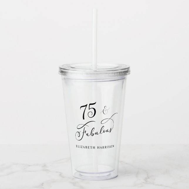 Elegant 75th Birthday Acrylic Tumbler (Front)