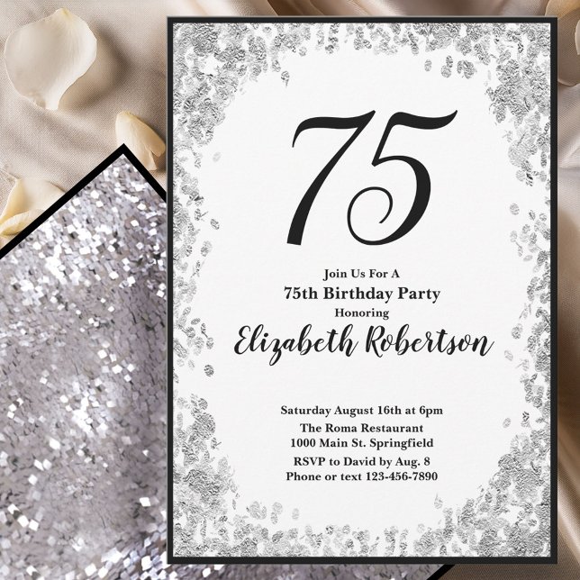 Elegant 75th Birthday Invitation For Her in Silver (Creator Uploaded)