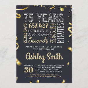 Elegant 75th Birthday Invitation Gold Glitter