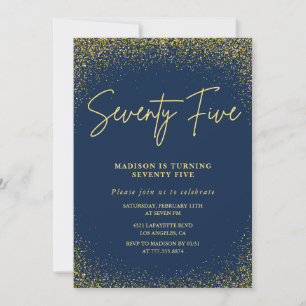 Elegant 75th birthday invitation Gold Navy Glam