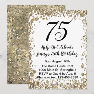 Elegant 75th Birthday Invitation in black and gold
