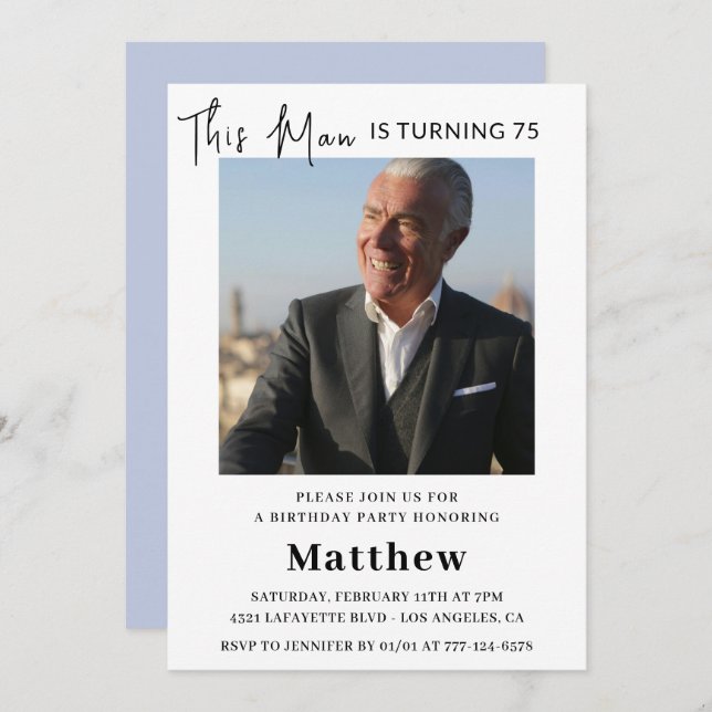Elegant 75th birthday invitations Men Photo (Front/Back)
