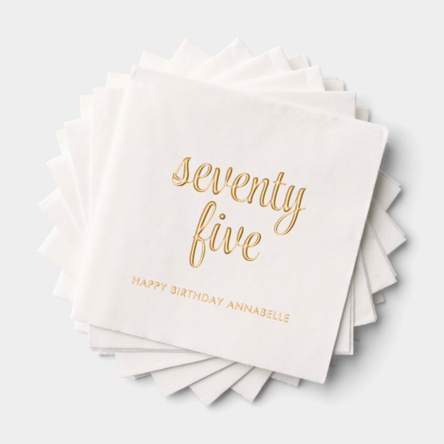 Elegant 75th Birthday Modern Gold Foil Napkins (Insitu (Stacked))