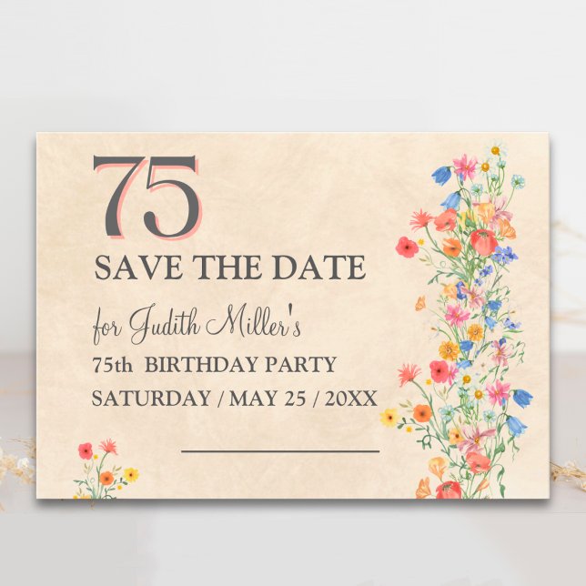 Elegant 75th Birthday – Wildflower Design Save The Date (Creator Uploaded)