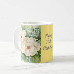 Elegant 75th Birthday Yellow Floral Magnolia Name Coffee Mug