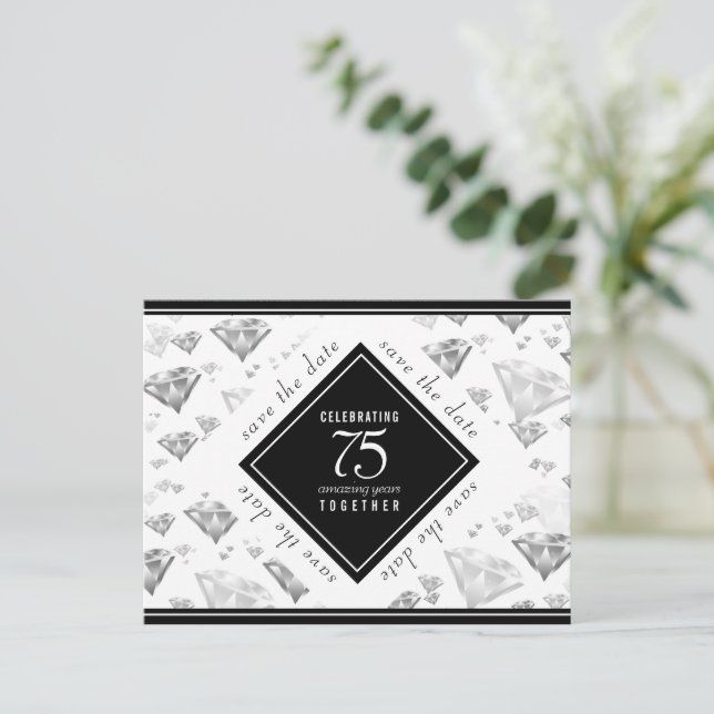 Elegant 75th Diamond Wedding Anniversary Announcement Postcard (Standing Front)