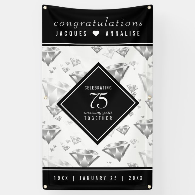 Elegant 75th Diamond Wedding Anniversary Banner (Vertical)
