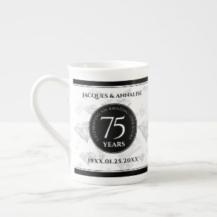 Elegant 75th Diamond Wedding Anniversary Bone China Mug