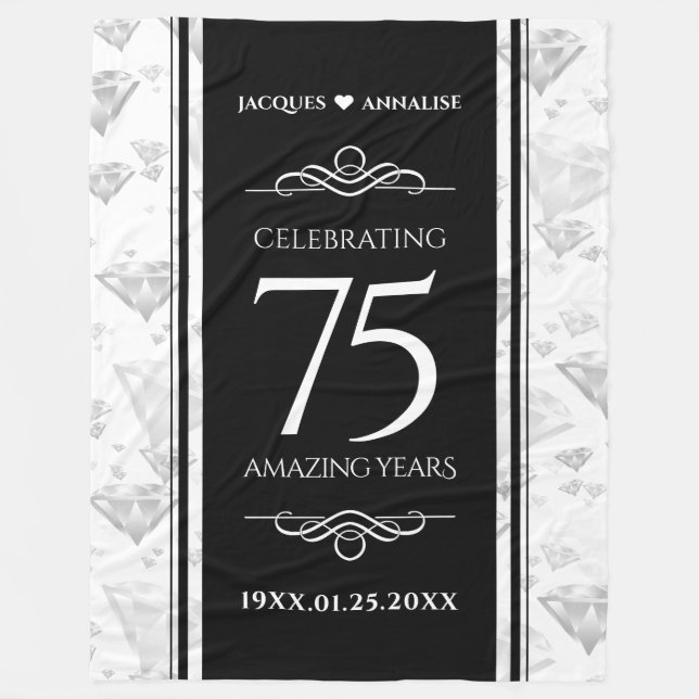 Elegant 75th Diamond Wedding Anniversary Fleece Blanket (Front)