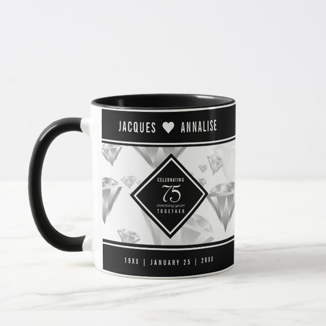 Elegant 75th Diamond Wedding Anniversary Mug (Left)