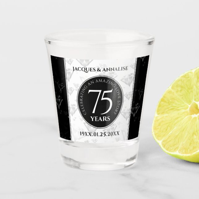Elegant 75th Diamond Wedding Anniversary Shot Glass (Front)