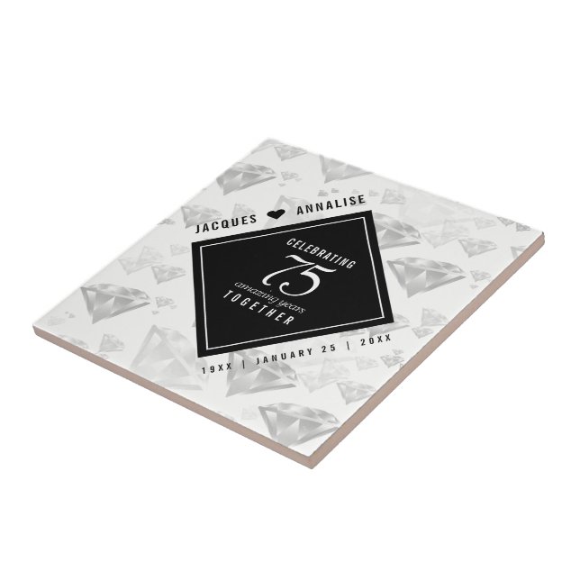 Elegant 75th Diamond Wedding Anniversary Tile (Side)