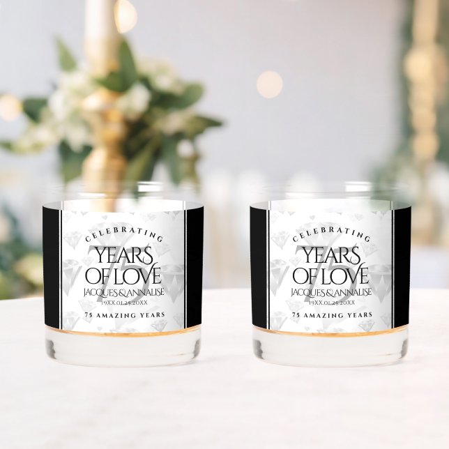 Elegant 75th Diamond Wedding Anniversary Whiskey Glass (Insitu (Wedding))