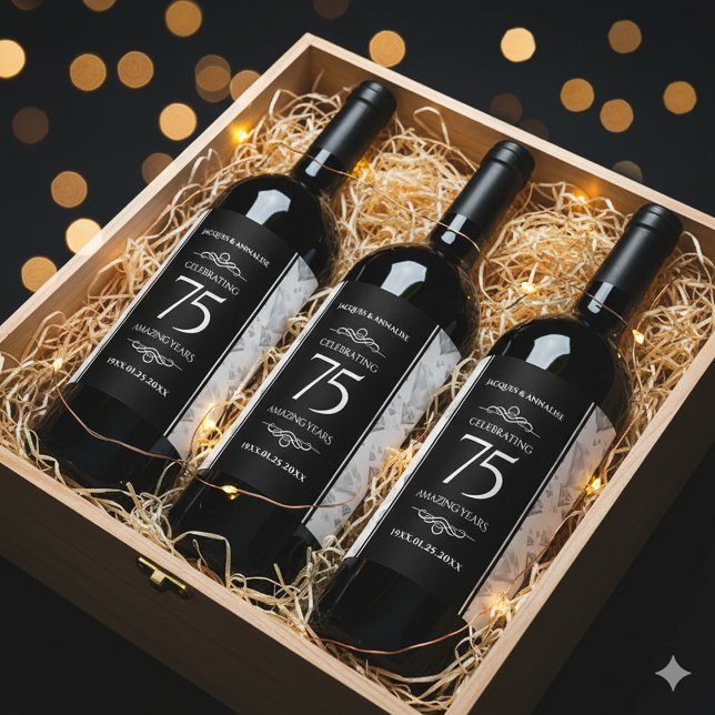 Elegant 75th Diamond Wedding Anniversary Wine Label (75th Diamond Wedding Anniversary Wine/Liquor Drink Labels Cover Photo)