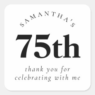 Elegant 75th Party Black and White Thank You Square Sticker
