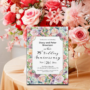 Elegant 75th Wedding Anniversary Colourful Floral Invitation