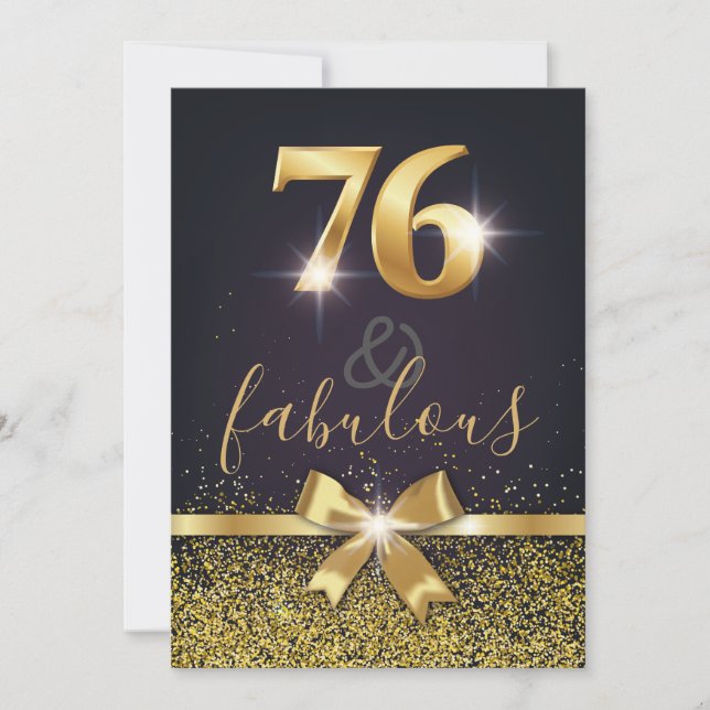 Elegant 76 & Fabulous Gold Glitter 76th Birthday Invitation (Front)