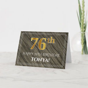 Elegant 76th Birthday: Faux Wood, Faux Gold Look Card