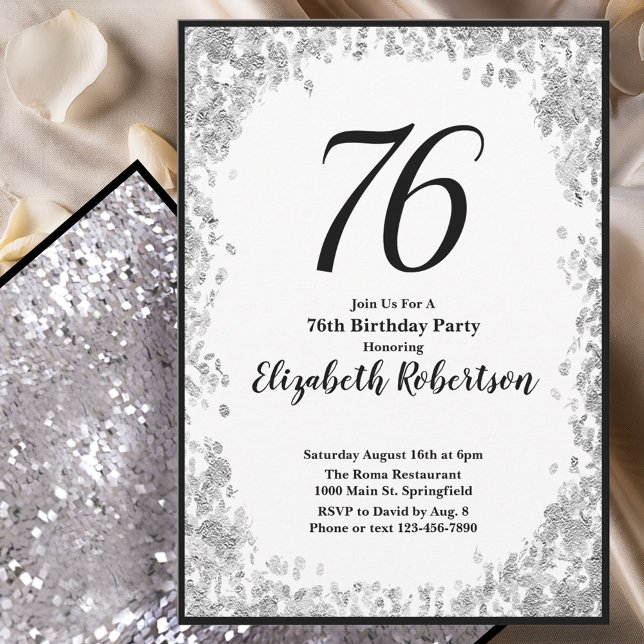 Elegant 76th Birthday Invitation For Her in Silver (Creator Uploaded)