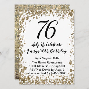 Elegant 76th Birthday Invitation in black and gold