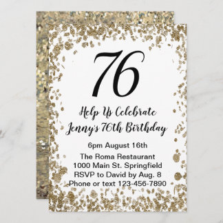 Elegant 76th Birthday Invitation in black and gold