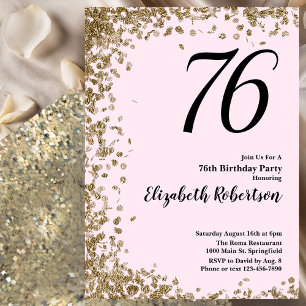 Elegant 76th Birthday Invitation Pink Gold Sequins