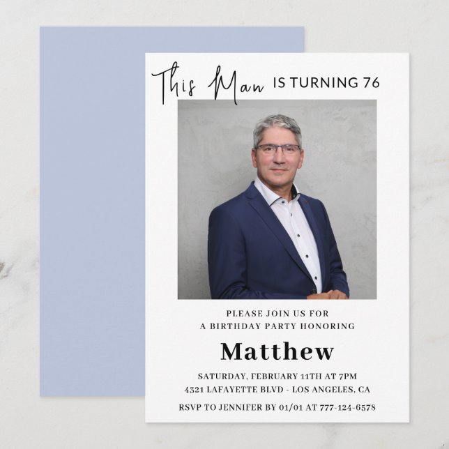Elegant 76th birthday invitations Men Photo (Front/Back)