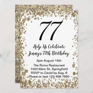 Elegant 77th Birthday Invitation in black and gold