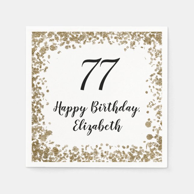 Elegant 77th Birthday Napkins With Gold Sequins (Front)