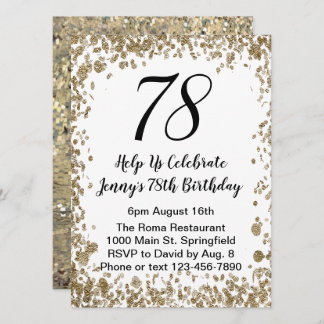 Elegant 78th Birthday Invitation in black and gold