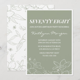 Elegant 78th birthday invitations Floral Green