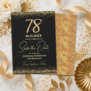 Elegant 78th Black Gold Glitter Birthday Save The Date