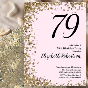 Elegant 79th Birthday Invitation Pink Gold Sequins