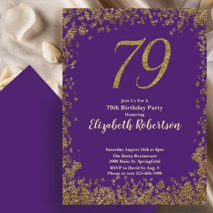Elegant 79th Purple Gold Birthday Invitation
