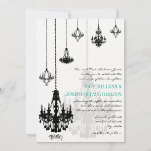 Elegant 7 Black Chandeliers Wedding Invitation