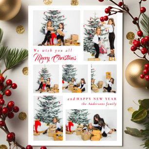 Elegant 7 Photo collage Merry Christmas Holiday Card