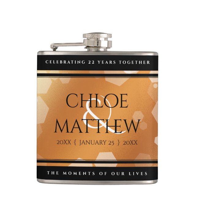 Elegant 7th 22nd 49th Copper Wedding Anniversary Hip Flask (Front)