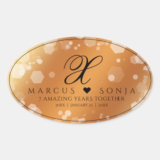 Elegant 7th 22nd 49th Copper Wedding Anniversary Oval Sticker (Front)