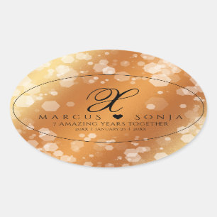Elegant 7th 22nd 49th Copper Wedding Anniversary Oval Sticker