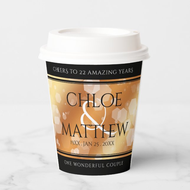 Elegant 7th 22nd 49th Copper Wedding Anniversary Paper Cups (Front)