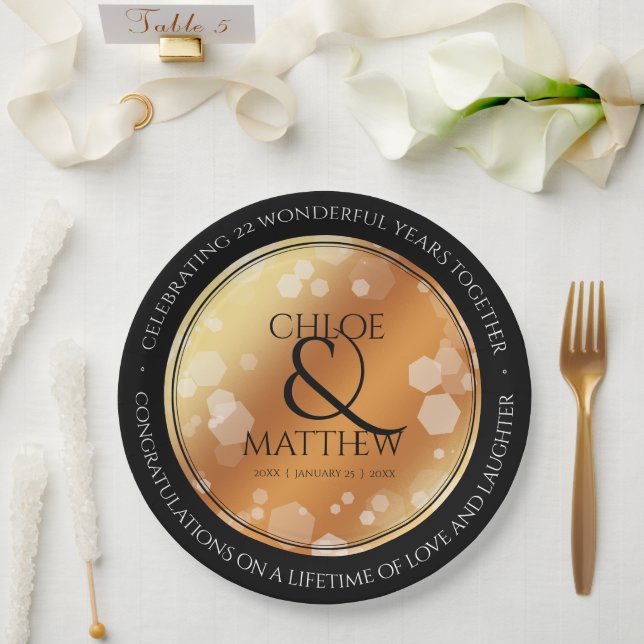 Elegant 7th 22nd 49th Copper Wedding Anniversary Paper Plate (Wedding)