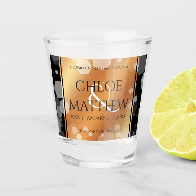 Elegant 7th 22nd 49th Copper Wedding Anniversary Shot Glass (Front)