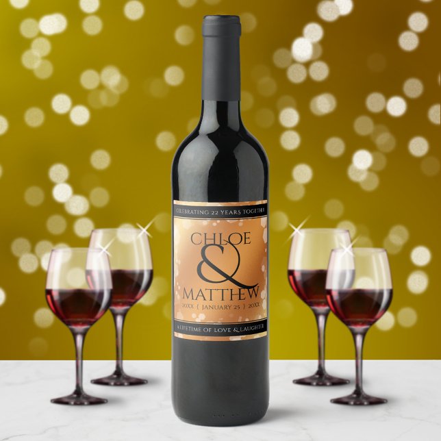 Elegant 7th 22nd 49th Copper Wedding Anniversary Wine Label (Creator Uploaded)