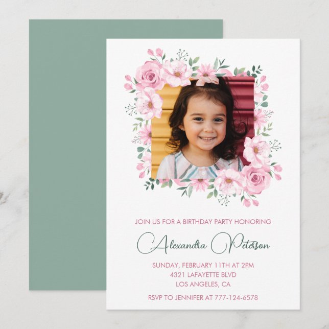 Elegant 7th birthday invitations Photo Boho (Front/Back)