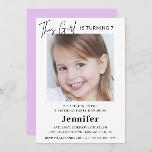 Elegant 7th birthday invitations Photo Girl Modern