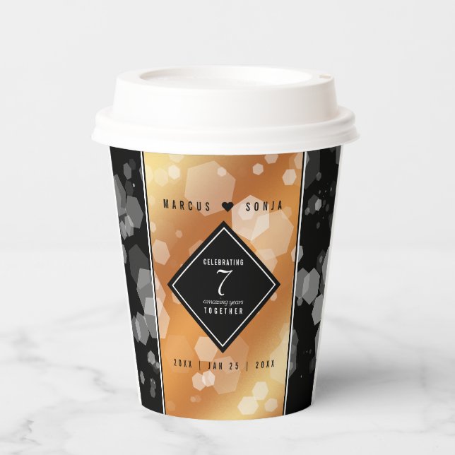 Elegant 7th Copper Wedding Anniversary Celebration Paper Cups (Front)