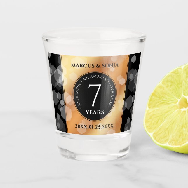 Elegant 7th Copper Wedding Anniversary Celebration Shot Glass (Front)