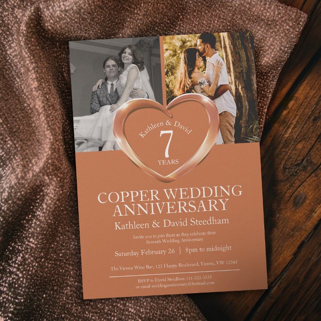 Elegant 7th Copper Wedding Anniversary  Invitation (Creator Uploaded)